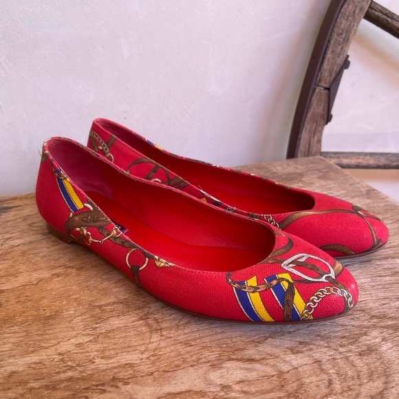 RALPH LAUREN COLLECTION Purple Label Red Equestrian Horse Bit Flat 9M Italy RARE - Picture 7 of 13